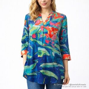 Claire Desjardins M Multicolor Art Print Tunic Top Blouse